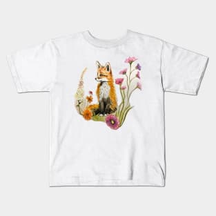 Watercolor Fox and Flowers Kids T-Shirt